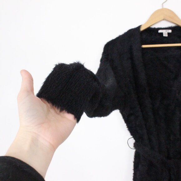 *Amuse Society Black Faux Fur Cardigan with Belt - Picture 7 of 8